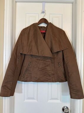 New York & Company Collection Asymmetrical Faux Suede Brown Jacket Size M